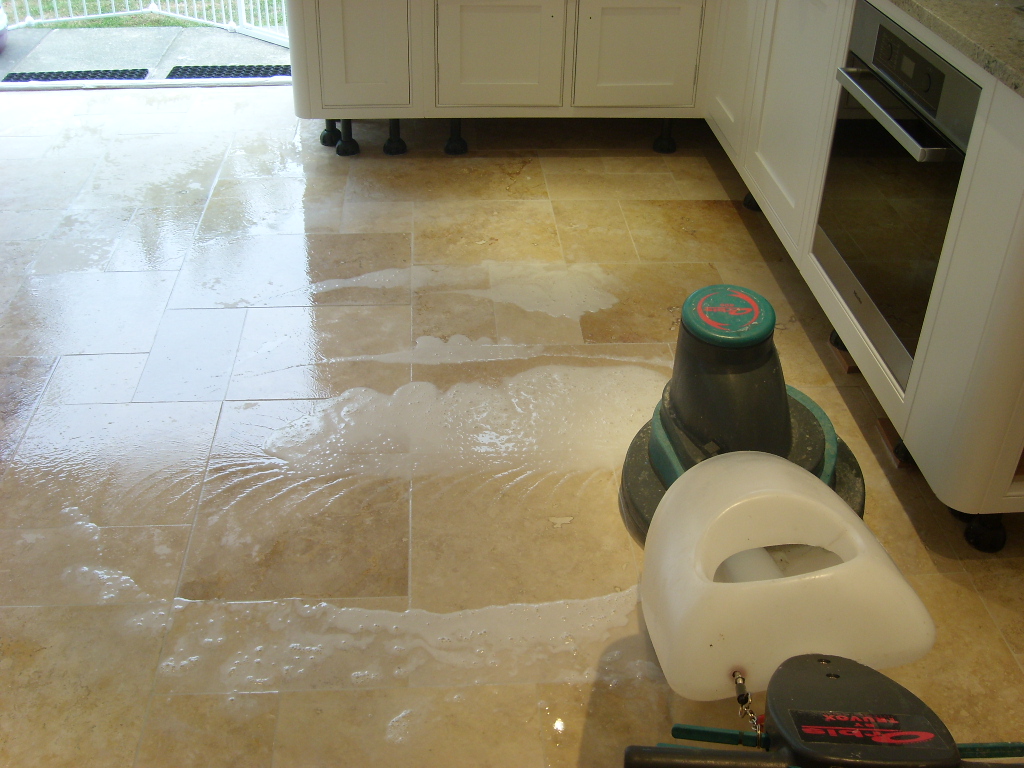 cleaning travertine tiles
